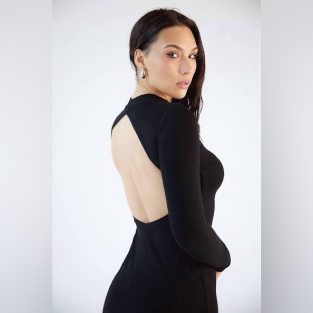Klassy Network Black Backless Mock Neck Dress